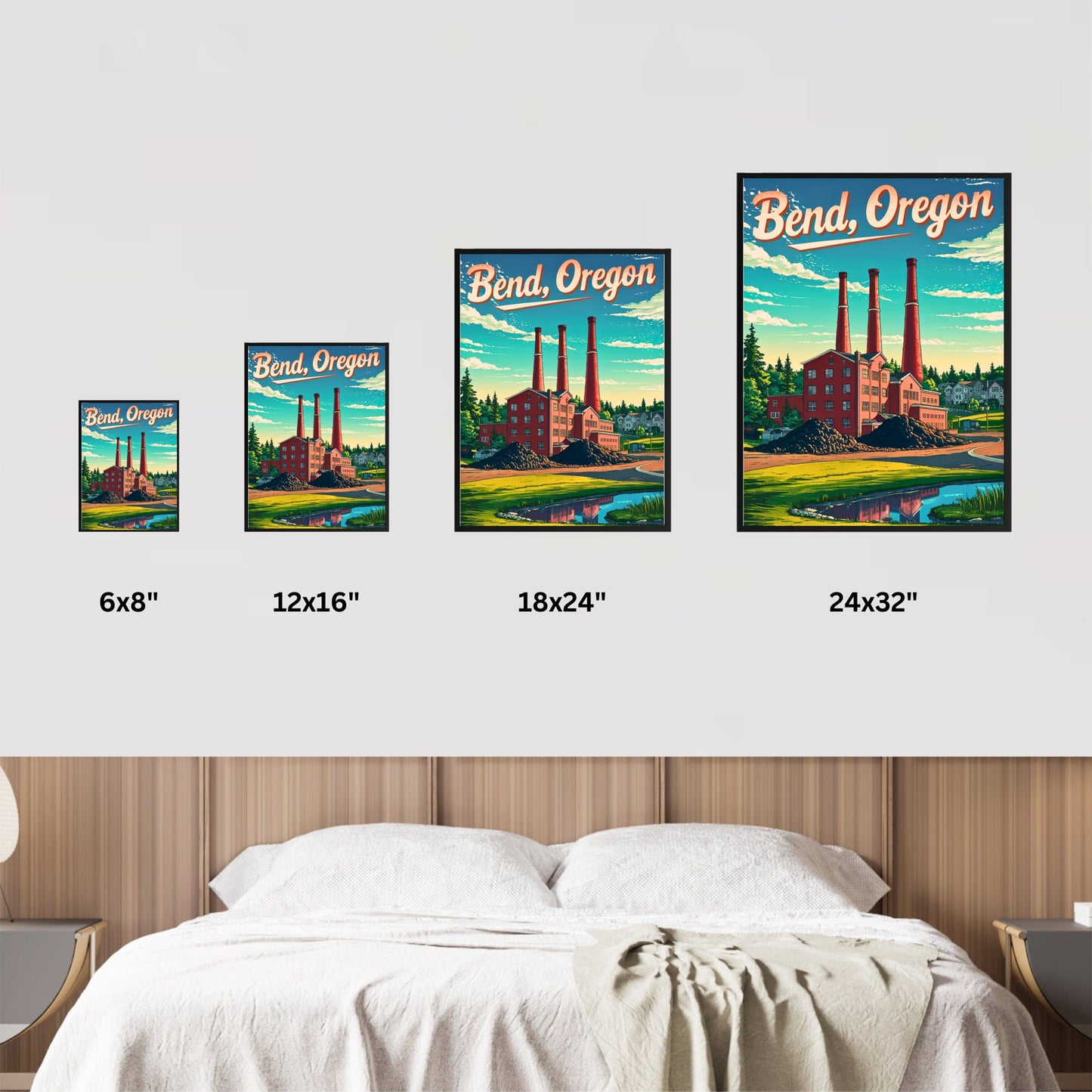 Bend Oregon Vintage Travel Poster - Riverfront Entertainment District