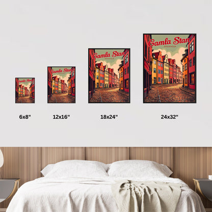 Gamla Stan Vintage Travel Poster - Charming Street in Stockholm