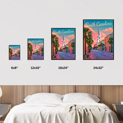 South Carolina Vintage Travel Poster  - Captivating Street of Charleston