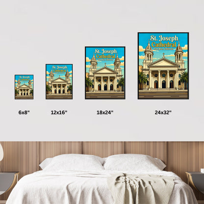 St. Joseph Cathedral Vintage Travel Poster -  Romanesque Beauty in California