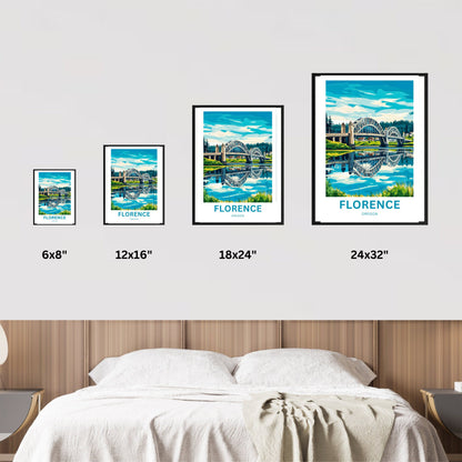 Florence Oregon Travel Poster - Iconic River Bridge