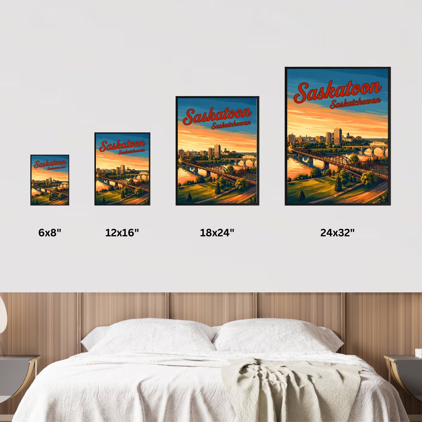 Saskatoon Vintage Travel Poster - Riverside City Sunset View