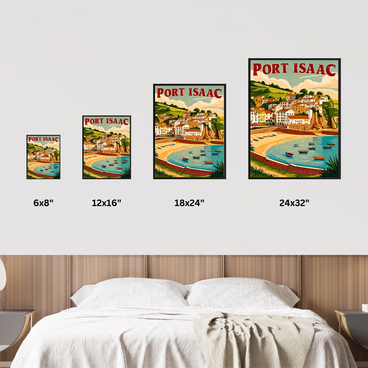 Port Isaac Vintage Travel Poster - England Coastal Village and Harbor View