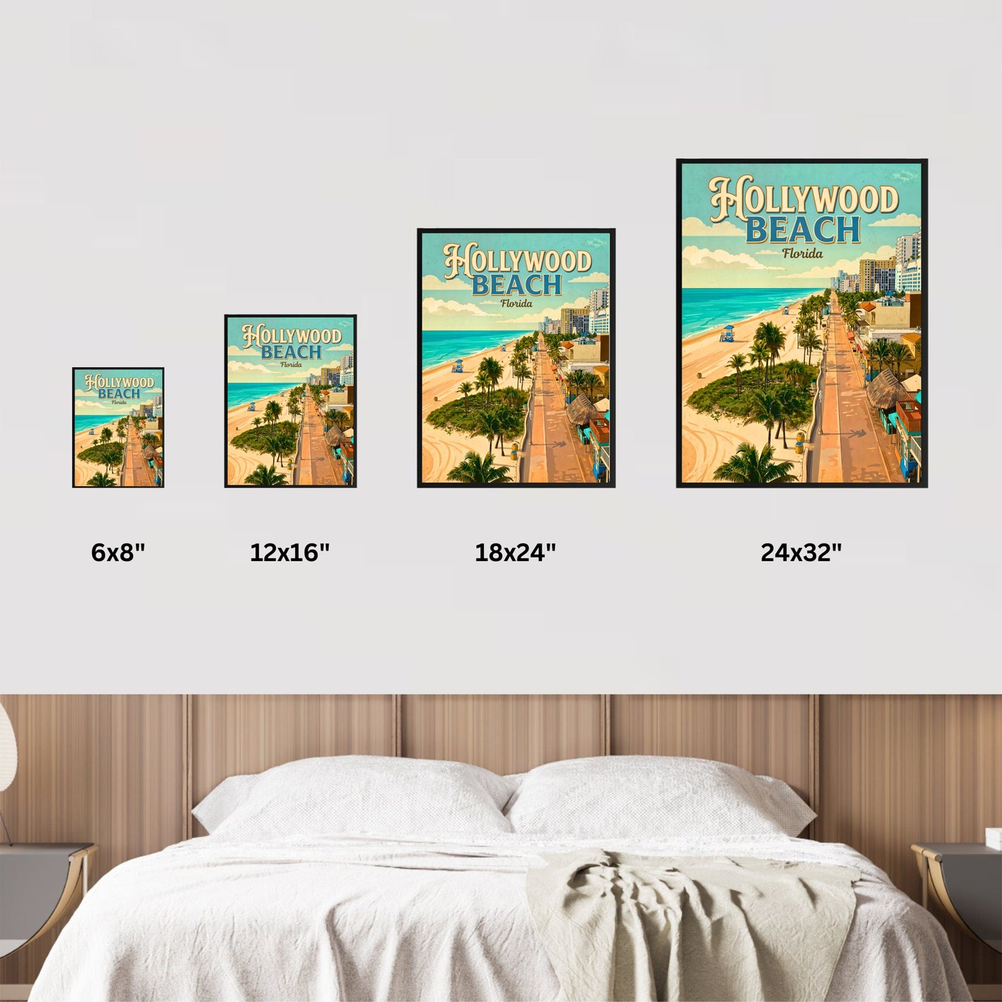 Hollywood Beach Vintage Travel Poster - Ocean Views Florida