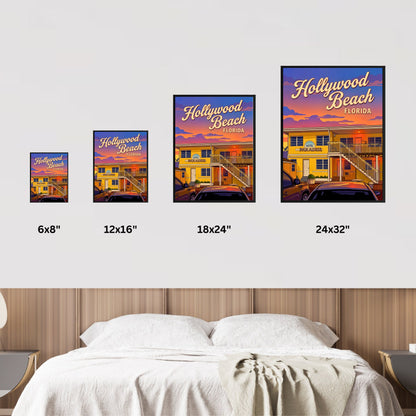 Hollywood Beach Vintage Travel Poster - Sunset at Hotel Paradise