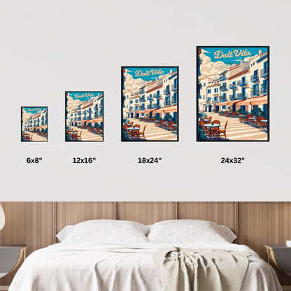 Dalt Vila Vintage Travel Poster - Charming Street and Cafes in Ibiza