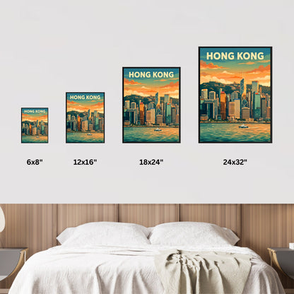 Hong Kong Vintage Travel Poster - Skyline Sunset