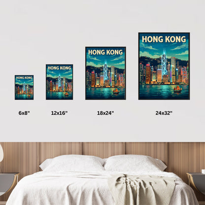 Hong Kong Vintage Travel Poster - Stunning Bank of China Tower Lights
