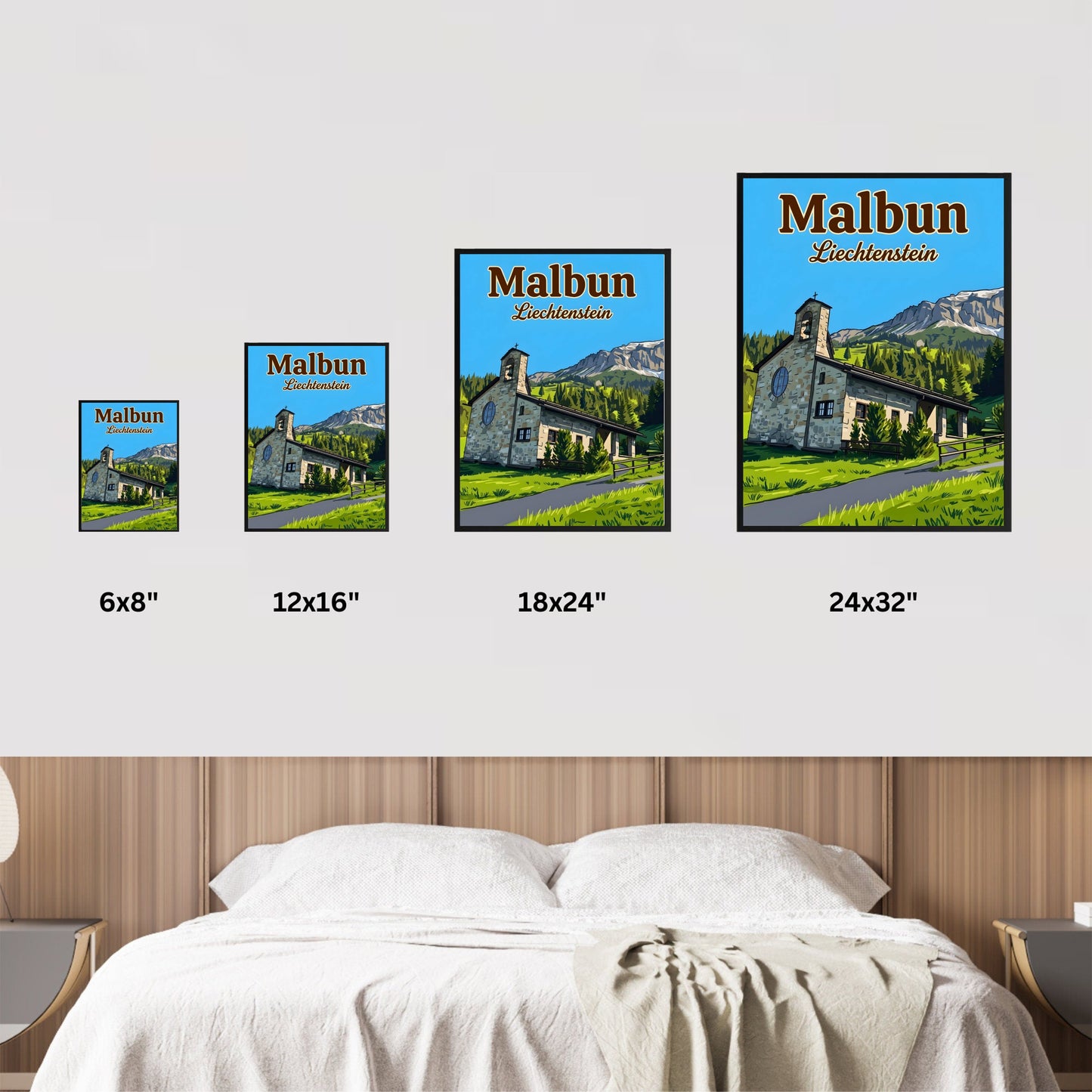 Malbun Vintage Travel Poster - Charming Mountain Church