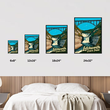 Letchworth State Park Vintage Travel Poster - Beneath the Falls, Above the Cliffs