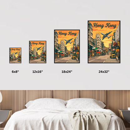 Hong Kong Vintage Travel Poster - Flying into Kai Tak