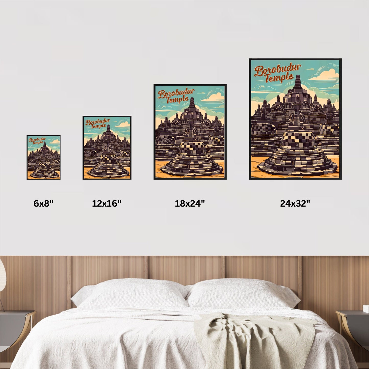 Borobudur Temple Vintage Travel Poster - Indonesia's Ancient Temple