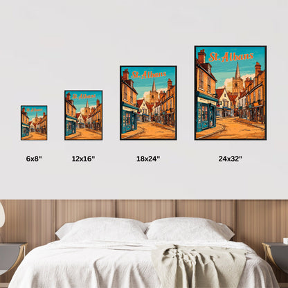 St. Albans Vintage Travel Poster - Charming Street Town View