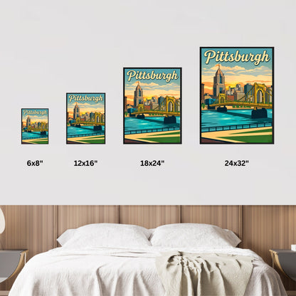 Pittsburgh Vintage Travel Poster- Yellow Bridge