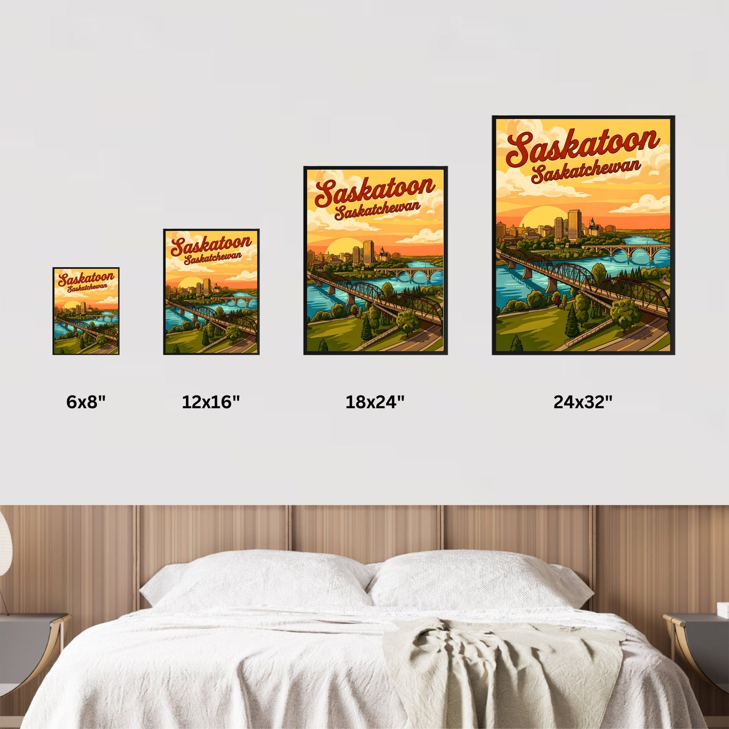 Saskatoon Vintage Travel Poster - River Sunset View
