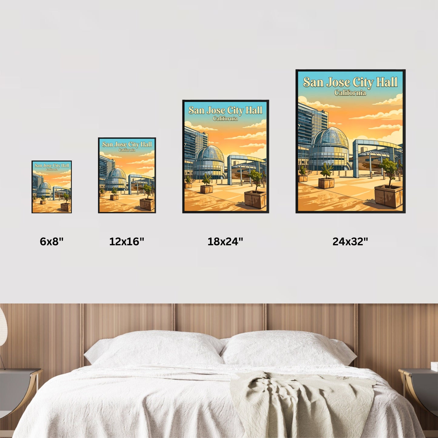 San Jose City Hall Vintage Travel Poster - Afternoon Glow