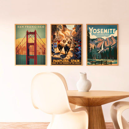 Pamplona Vintage Travel Poster - Chaotic Running Bulls