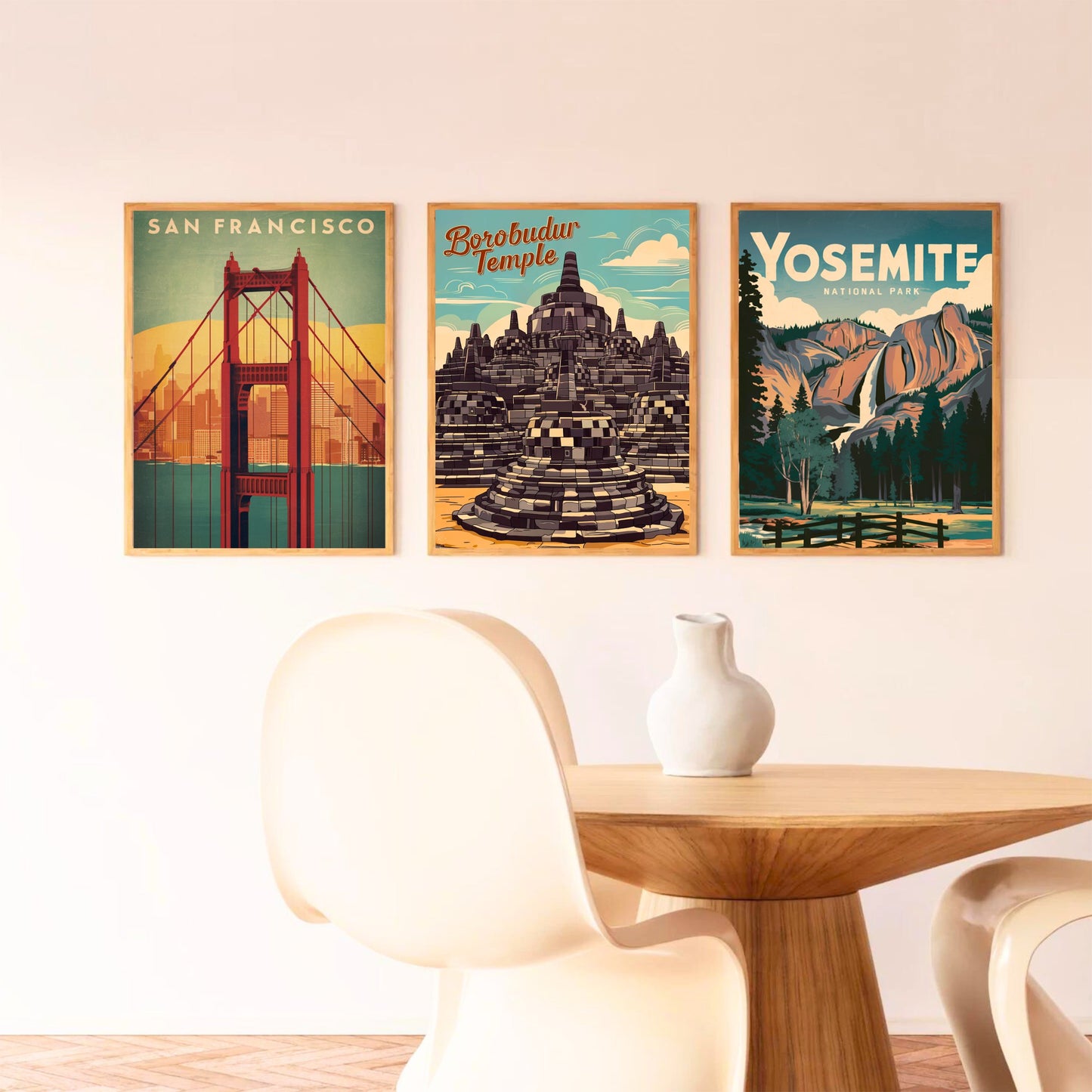 Borobudur Temple Vintage Travel Poster - Indonesia's Ancient Temple