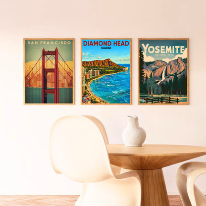 Diamond Head Vintage Travel Poster - Waikiki Hawaii