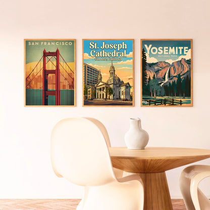 St. Joseph Cathedral Vintage Travel Poster -  Cathedral Calm in Downtown San Jose