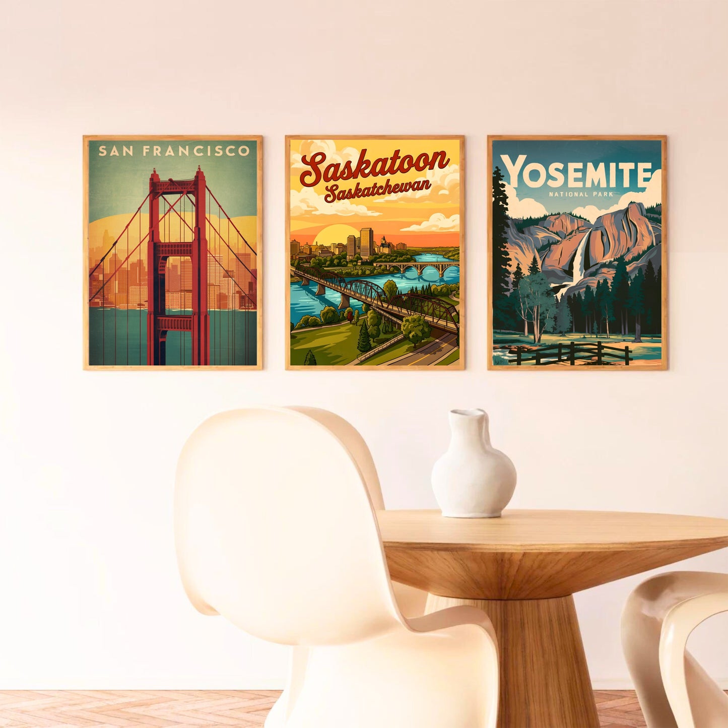 Saskatoon Vintage Travel Poster - River Sunset View