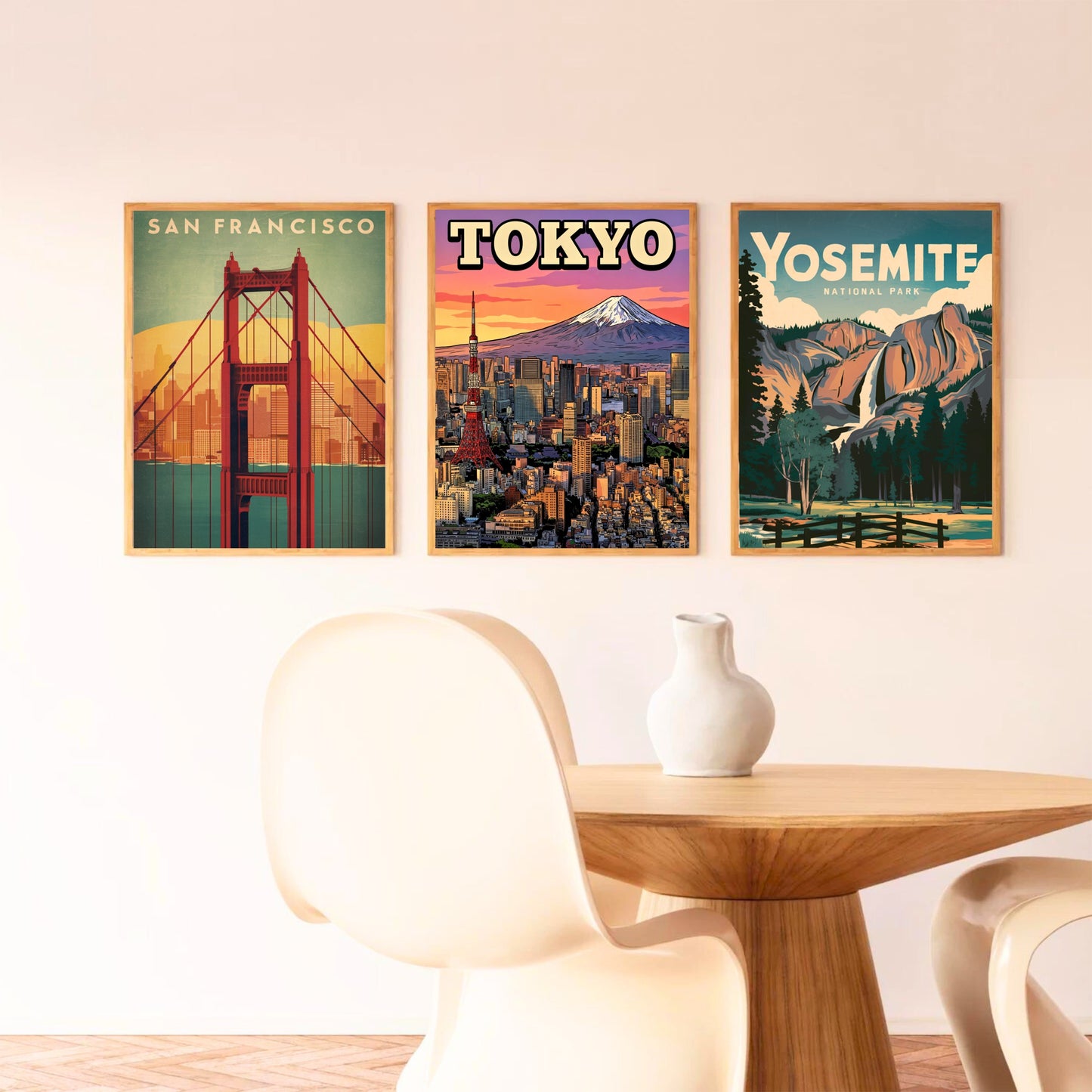 Tokyo Vintage Travel Poster - Iconic Tower and Mount Fuji