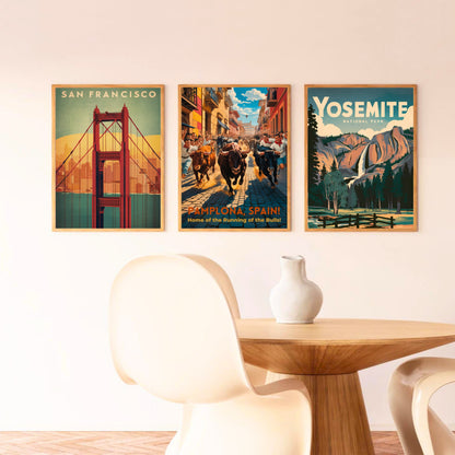 Pamplona Vintage Travel Poster - Captivaing Running Bulls