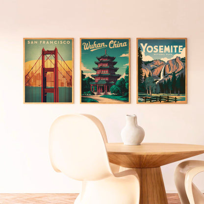 Wuhan Vintage Travel Poster - Modern Architectural Wonders