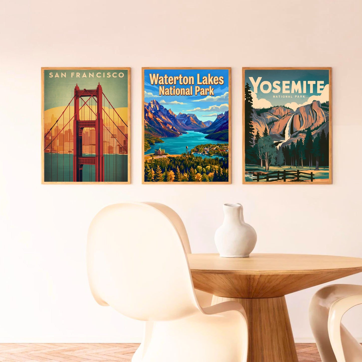 Waterton Lakes National Park Vintage Travel Poster - Lakes Beneath the Peaks