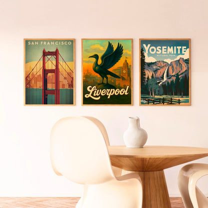 Liverpool Vintage Travel Poster - The Liver Birds, iconic symbols of Liverpool
