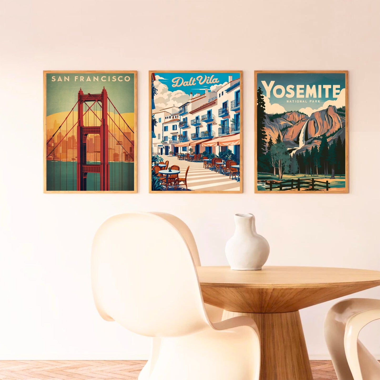 Dalt Vila Vintage Travel Poster - Charming Street and Cafes in Ibiza