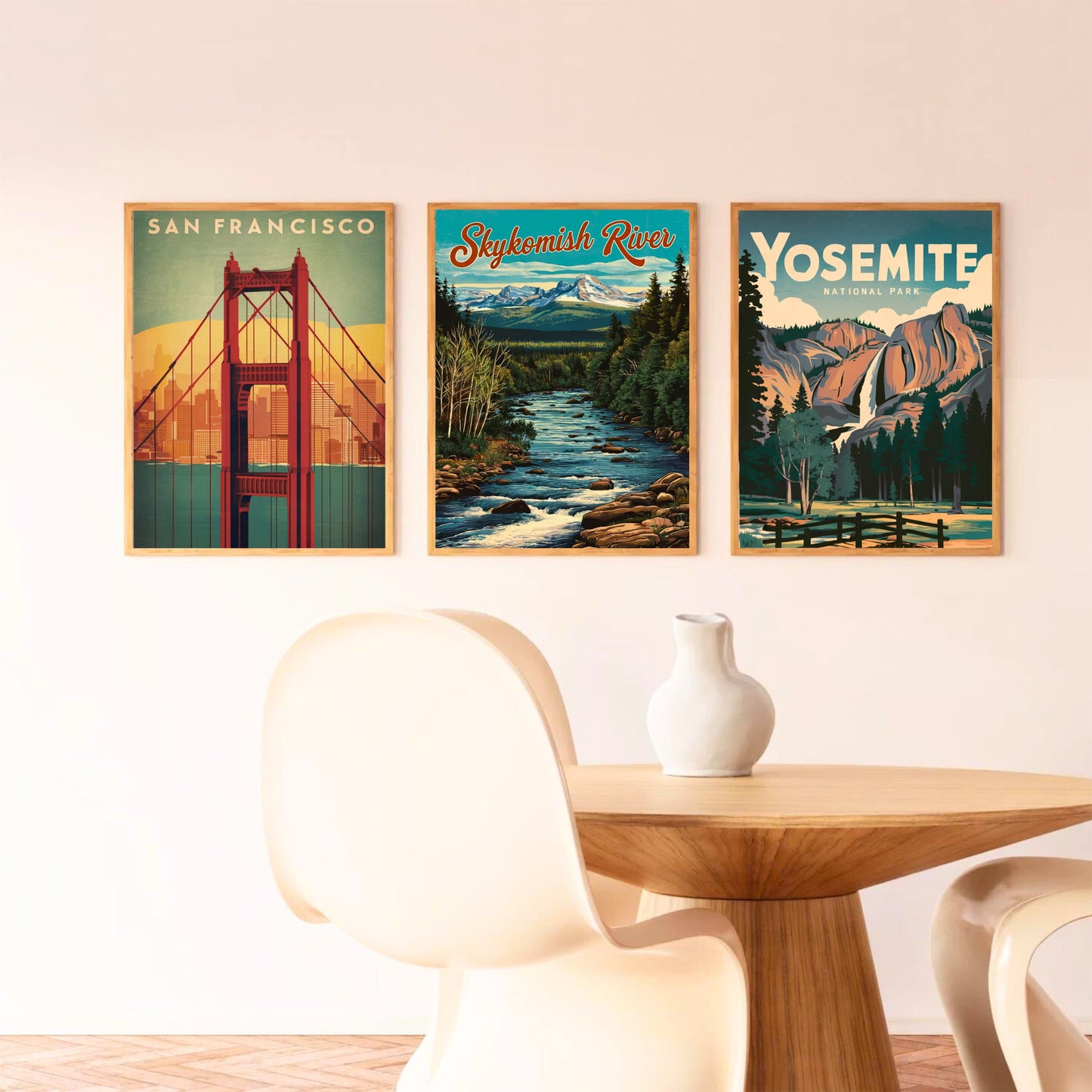 Skykomish River Vintage Travel Poster  - Charming River and Mountain Peak View Washington