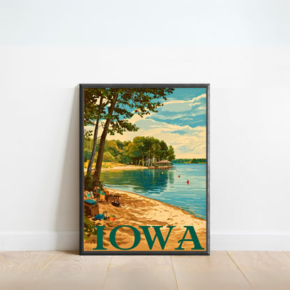 Iowa Vintage Travel Poster  - Spirit Lake Iconic View