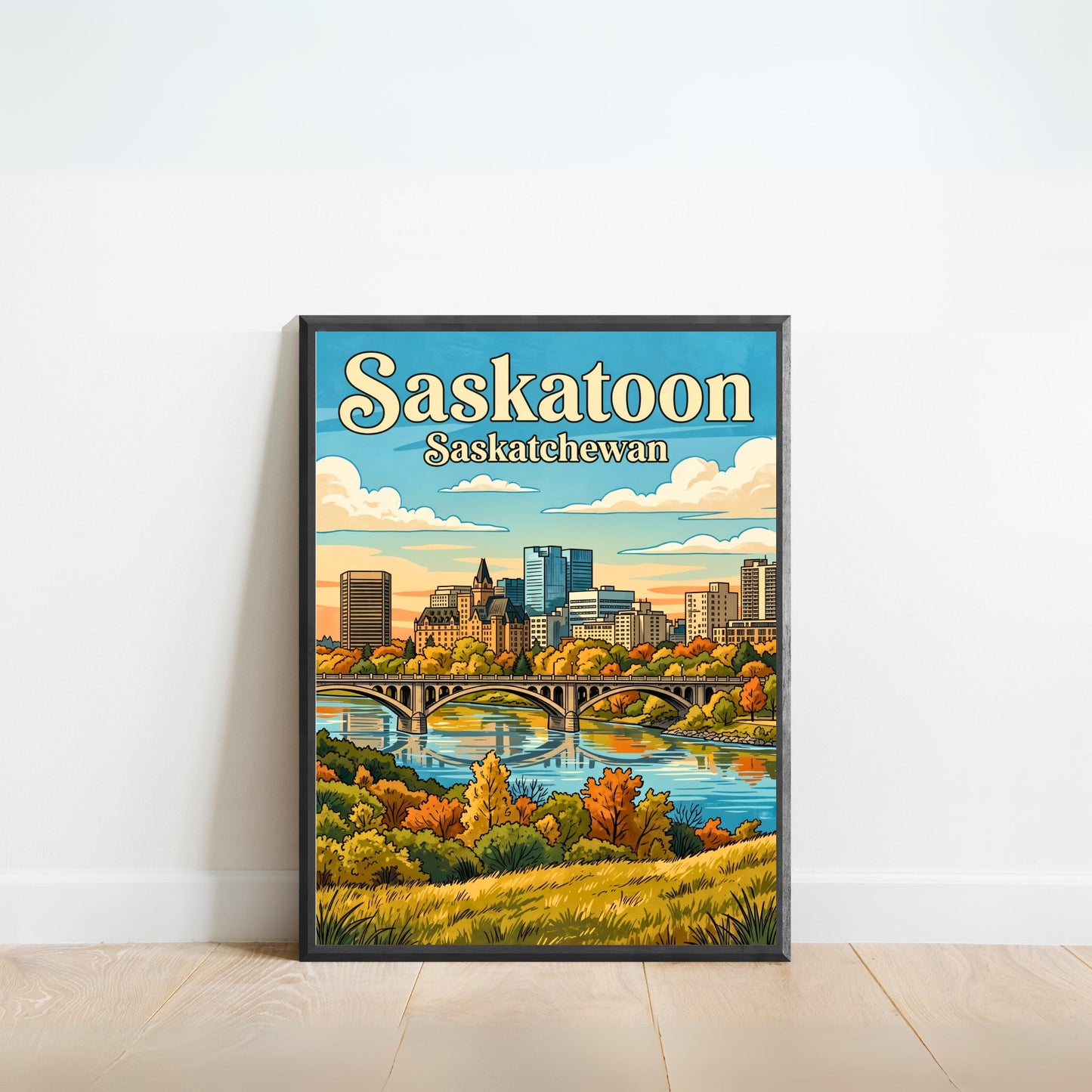 Saskatoon Vintage Travel Poster - Iconic Bridge