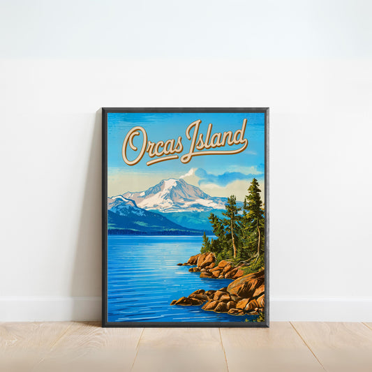 Orcas Island Vintage Travel Poster -  Whale Dance