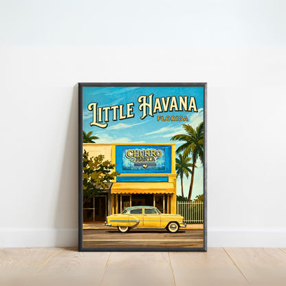 Little Havana Vintage Travel Poster -  Vintage Car in Miami, Florida
