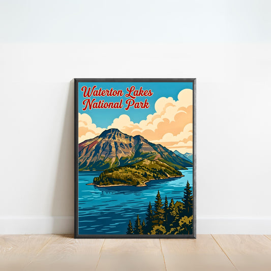 Waterton Lakes National Park Vintage Travel Poster - Rocky Mountain Serenity