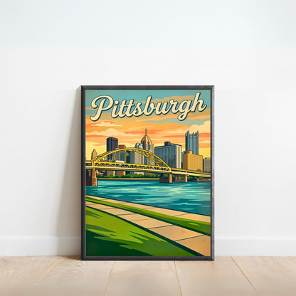 Pittsburgh Vintage Travel Poster- Landmark Bridge