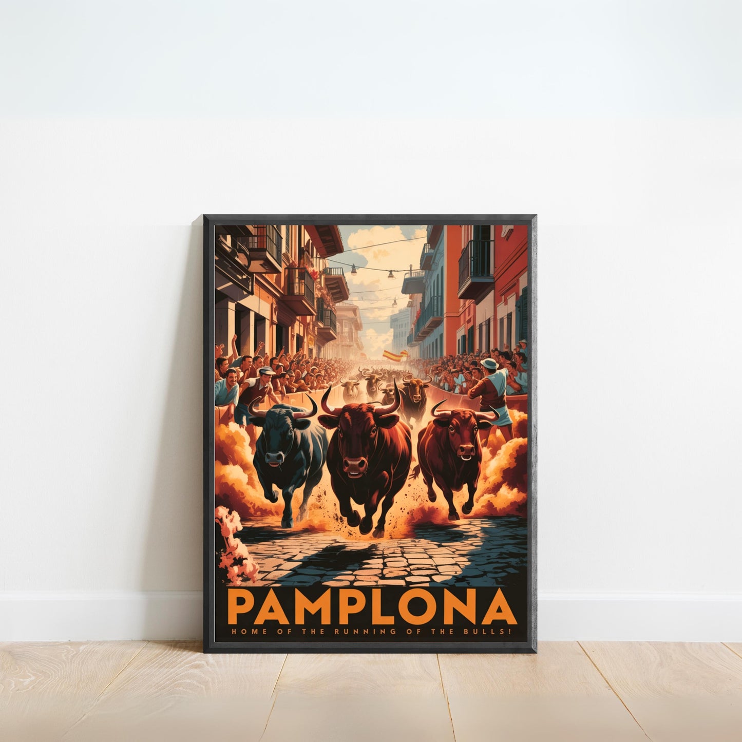 Pamplona Vintage Travel Poster - Running Bulls Race