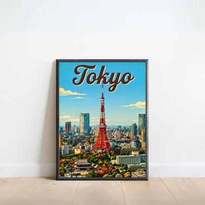 Tokyo Vintage Travel Poster - Stunning Iconic Japan Tower