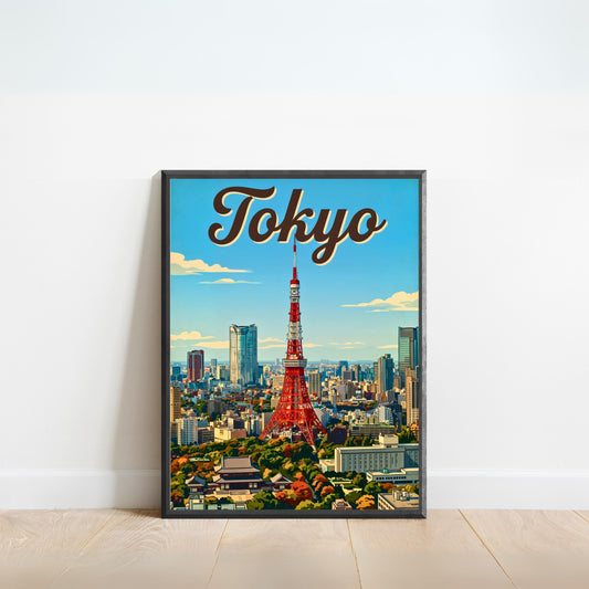 Tokyo Vintage Travel Poster - Stunning Iconic Japan Tower