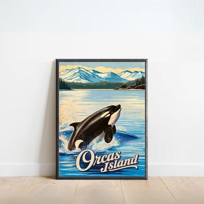 Orcas Island Vintage Travel Poster -  Where Whales Roam