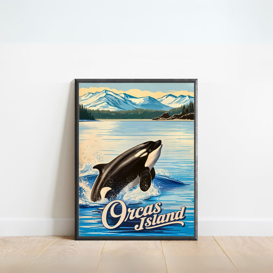 Orcas Island Vintage Travel Poster -  Where Whales Roam