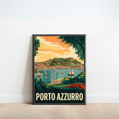 Porto Azzurro Vintage Travel Poster - Elba Island, Italy