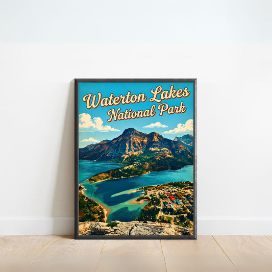 Waterton Lakes National Park Vintage Travel Poster- Sapphire Waters
