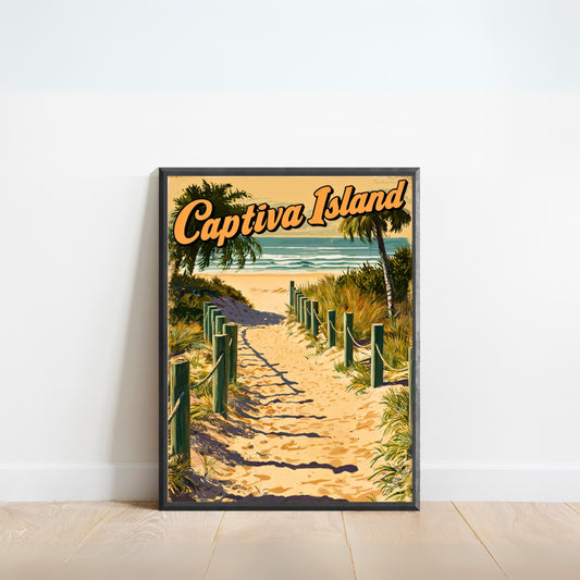 Captiva Island Vintage Travel Poster - White Sandy Beach in Florida