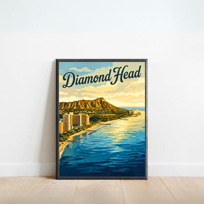 Diamond Head Vintage Travel Poster - Coastal Views