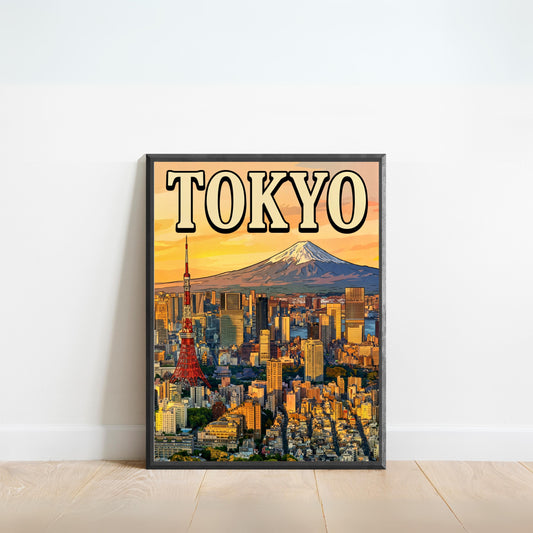 Tokyo Vintage Travel Poster - Japan Captivating View of Mount Fuji and City