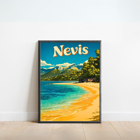 Nevis Vintage Travel Poster - Serene Beach Scene View