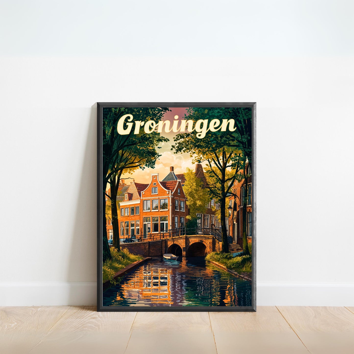 Groningen Vintage Travel Poster - Captivating Canal View